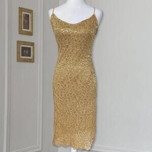 Deadstock NWT Y2K Betsey Johnson Gold Lace Slip Dress